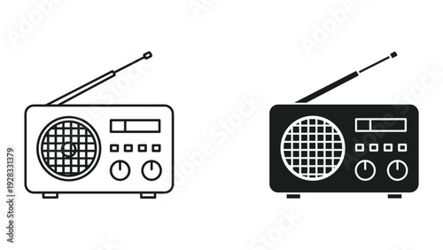 Retro Radio Icon and Silhouette - Vintage Audio Device with Antenna