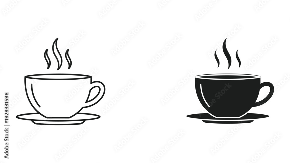 Obraz premium Hot Coffee Cup Icons: Line Art and Silhouette Styles
