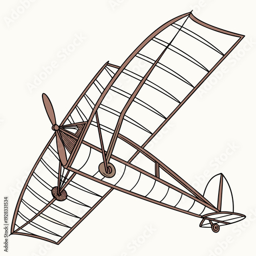 Brown of early glider aircraft with propeller airplane