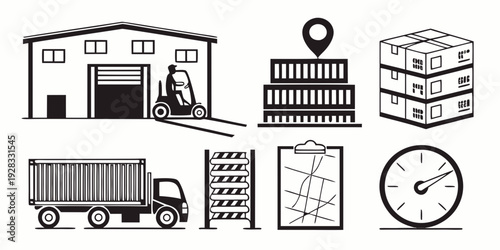 Warehouse operations with logistics and inventory management icons Vector