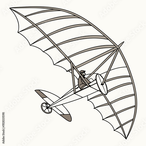 Vintage hang glider with pilot in flight aircraft