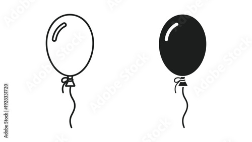 Outline and Solid Balloon Icons, Vector Art, Celebration and Party Symbols
