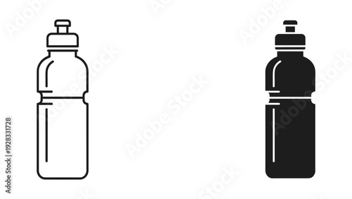 Sports Water Bottle Icon Set: Outline and Solid Fill