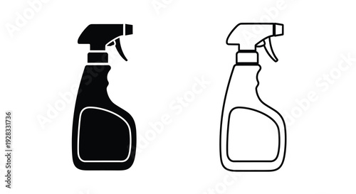 Two spray bottles depicted in contrasting styles a dark silhouette