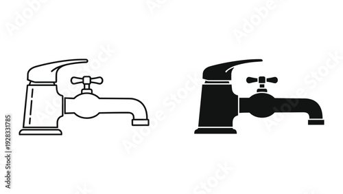 Modern Faucet Icon with Single Handle and Traditional Turn Handle