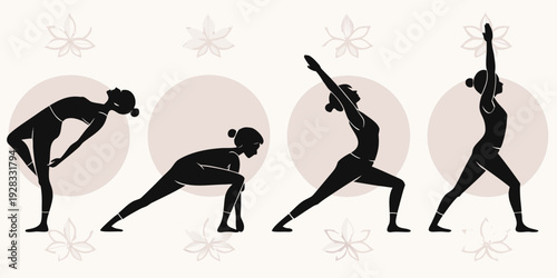 Diverse group of people practicing yoga in various dynamic poses Vector