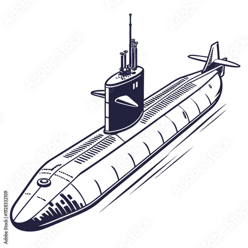Navy submarine with conning tower and periscope stealth submarine