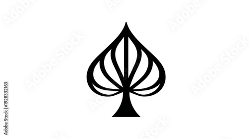 Elegant Black Spade Symbol with Ornate Leaf-like Details. Decorative Playing Card Suit Icon for Games, Design, and Luck.