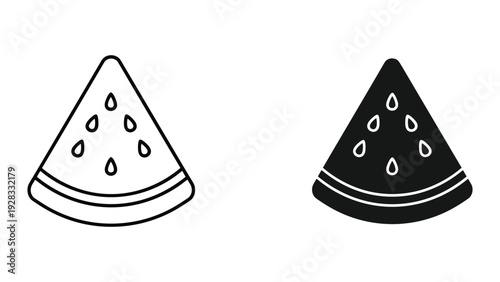 Watermelon Slice Icon - Outline and Silhouette Versions