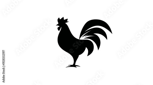 Elegant Black Rooster Silhouette Illustration on White Background - Minimalist Farm Animal Design Element