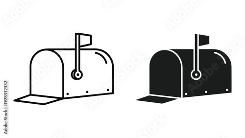 Mailbox Icon Set: Outline and Silhouette, Isolated on White Background