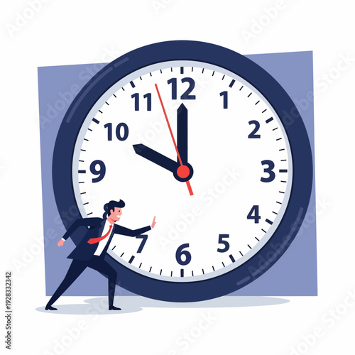 Businessman Running Against Large Clock.