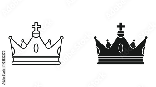 Line Art and Silhouette Crown Icons - Royalty and Authority Symbols