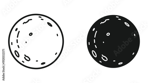 Doodle Moon and Earth Icons - Hand Drawn Circles with Craters