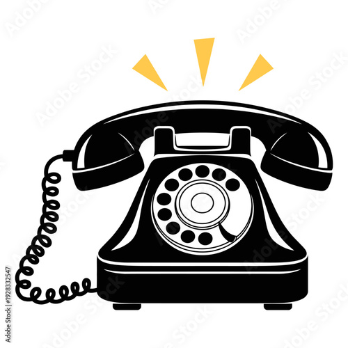 Vintage rotary phone with yellow rays