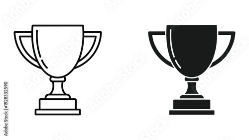 Trophy Icon Set: Outline and Silhouette for Award and Achievement