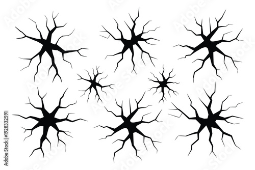 Neuron icon set featuring black silhouette illustrations on a beige background