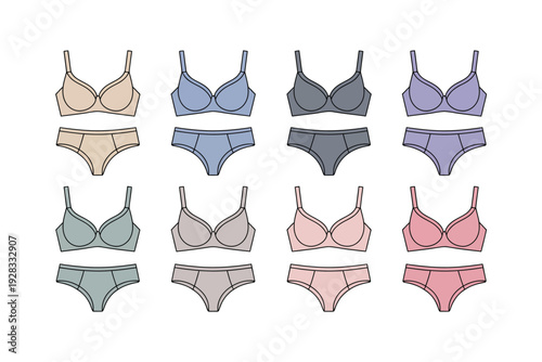 Lingerie set vector illustration of colorful bra and panty combinations