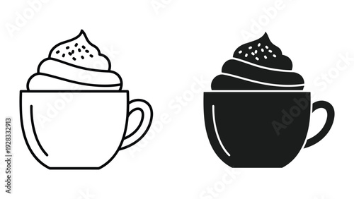 Line Art and Solid Icon of Coffee with Whipped Cream