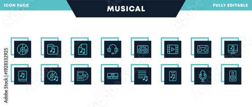 Audio and Musical Player Line Icons Pack for Website, applications and UI UX