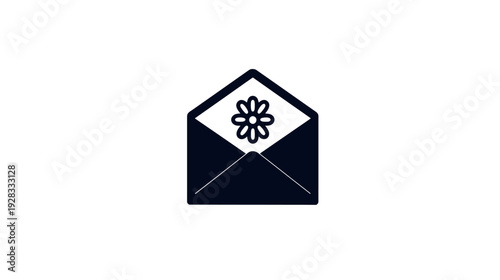 Open Envelope with Flower Icon. Minimalist email, message, invitation, or greeting symbol for communication and floral themes.