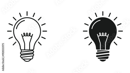 Light Bulb Icons: Black and White Silhouette and Outline for Ideas
