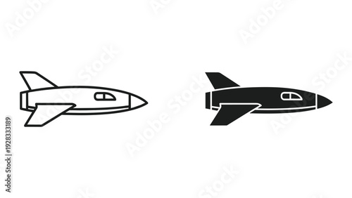 Rocket ship vector icons, outline and solid fill, on white background