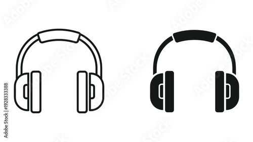 Headphones Icon Set: Outline and Solid Fill