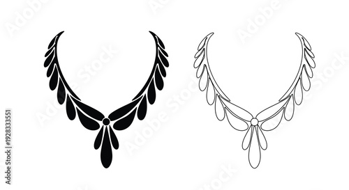 Two ornate necklaces are displayed one solid and one outlined silhouette
