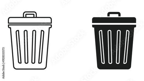 Trash Can Icons: Line Art and Silhouette Design