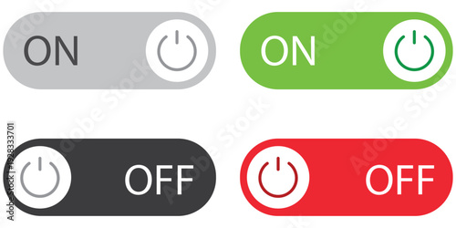 3D On and Off Toggle Switch Buttons – Turn On, Turn Off, Open and Close Power Control UI Icons in Material Design
