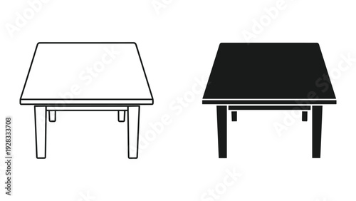 Table Icon Set: Outline and Silhouette of a Wooden Table