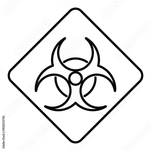 Biohazard symbol in a diamond warning sign, simple line art icon