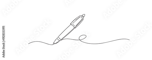 One line drawing pen actively writing on paper.symbolizing ideas, creativity, and written communication.continuous line representing inspiration, learning, productivity.