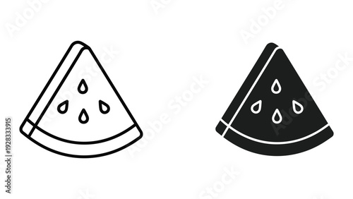 Watermelon Slice Icon Set - Outline and Solid Style