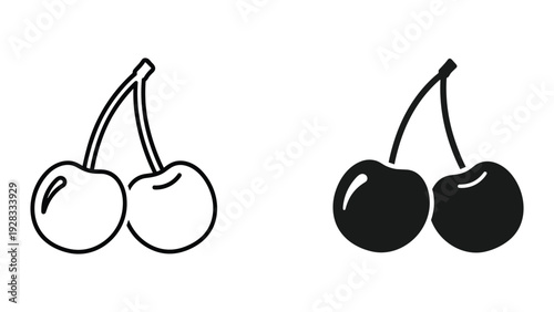 Cherry Icons: Outline and Solid Fill - Minimalist Fruit Design