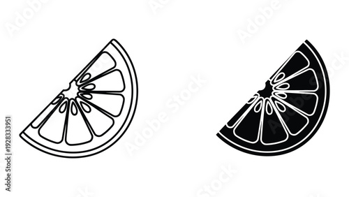Citrus Slice Icons: Outline and Silhouette of Orange or Lemon Wedge