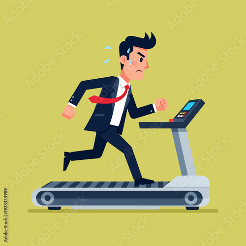 Businessman Running on Treadmill Exercising.