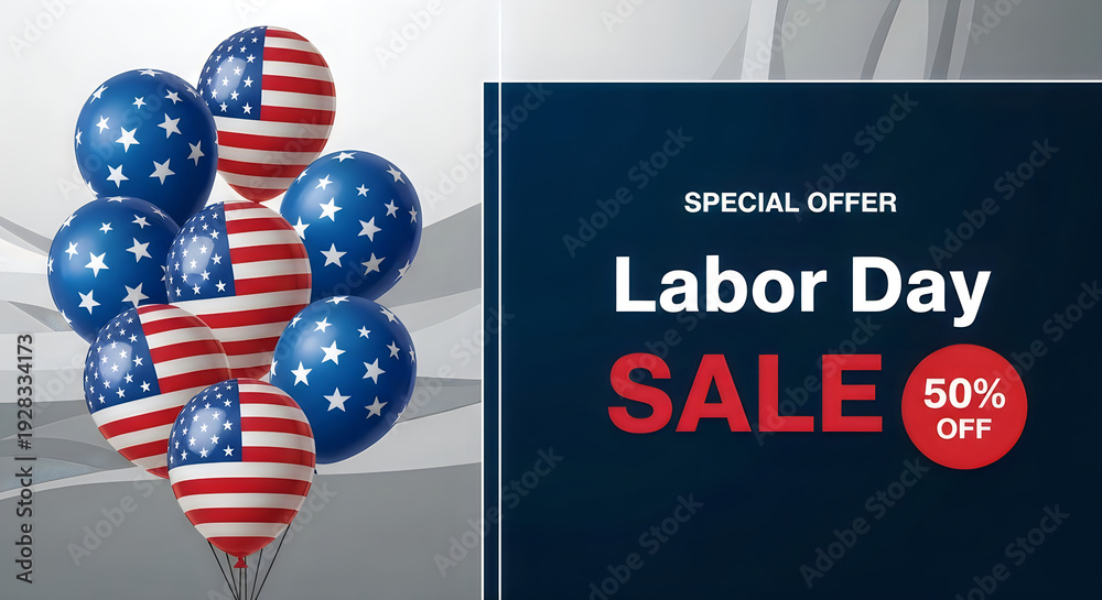 Fototapeta premium Labor day sale event with patriotic balloons