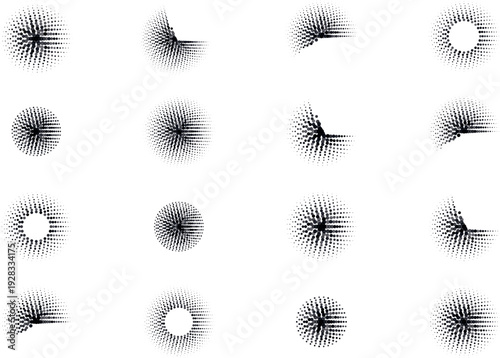 Collection of black and white abstract radial patterns