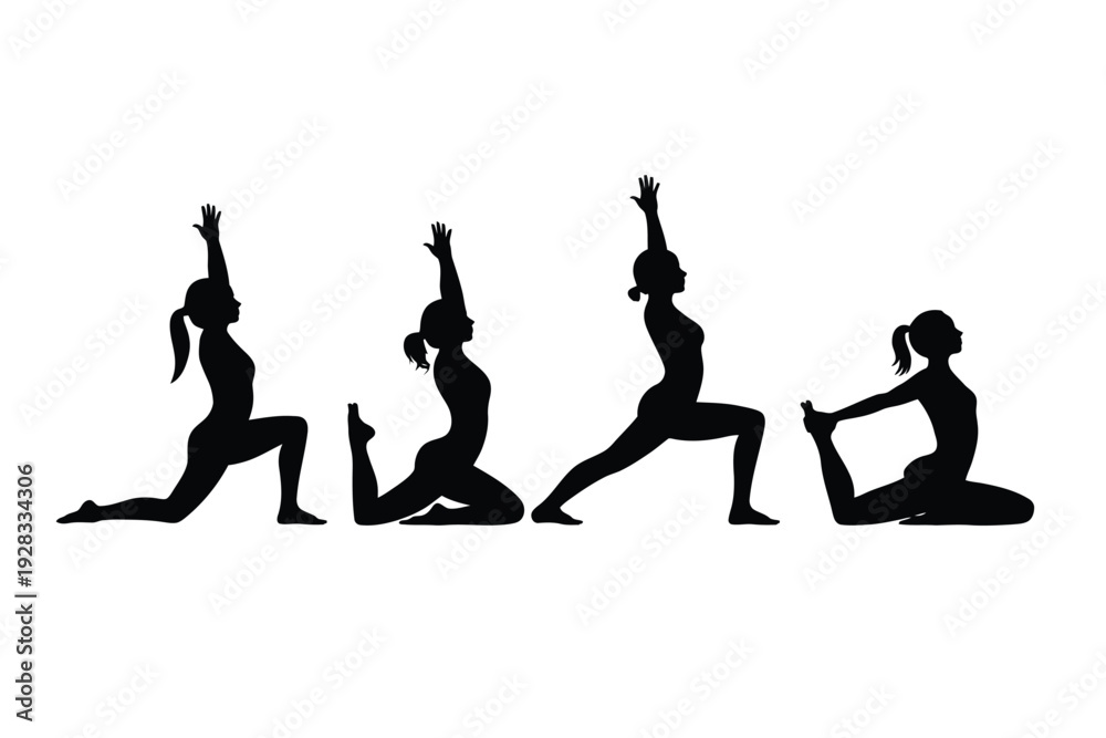 Obraz premium Yoga women silhouette illustration in various poses on white background