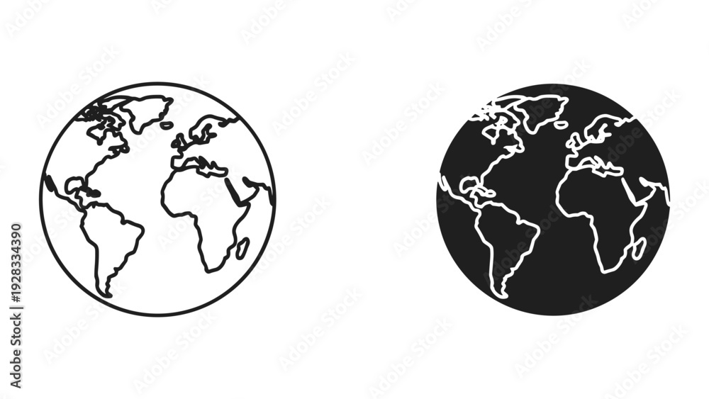 Obraz premium Two Earth planet globes, one in outline, one in negative space