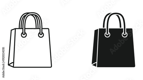 Shopping Bag Icons: Outline and Solid Black