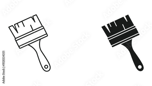 Paintbrush Icon Set: Line Art and Solid Silhouette