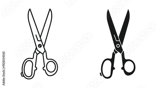 Two Scissors Icons: Outline and Silhouette, Isolated on White