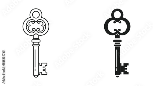 Vintage Skeleton Keys Icon - Outline and Solid Fill, Vector Illustration