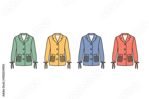 A jacket illustration set of four colorful blazers with pockets