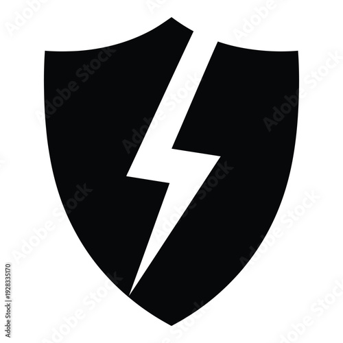 Black shield with lightning bolt icon - energy, power, protection, speed symbol