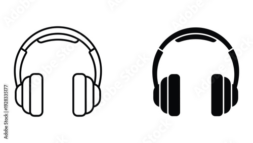 Headphones Icon Set: Line Art and Solid Fill - Audio Symbol