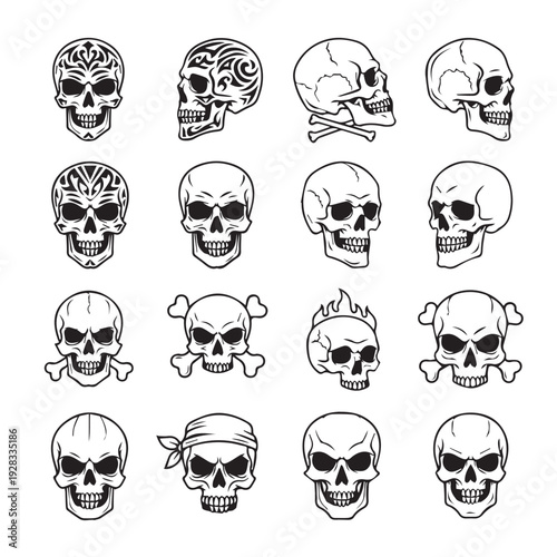 Skull Collection Various Designs Vector Icons Set Isolated White Background